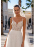 Beaded Ivory Tulle Lace V Back Boho Wedding Dress